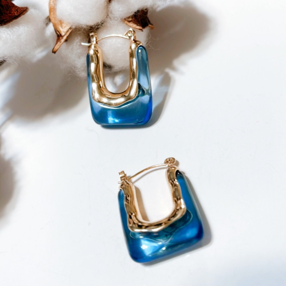 Blue crystal hoop earrings N255 - Picture 3 of 3